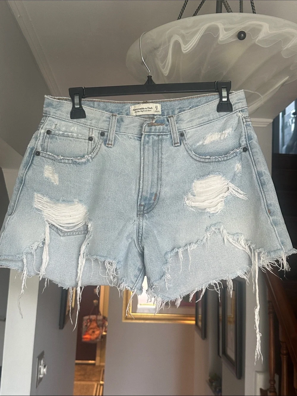 Abercrombie & Fitch Light Blue Distressed Jean Shorts Sz 4 with Bonus Crop Top M
